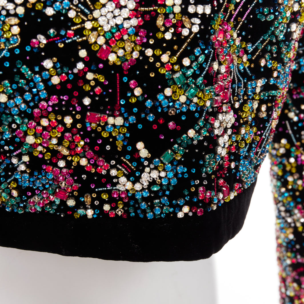 rare ALEXANDRE VAUTHIER COUTURE SS2021 Runway black velvet crystal crop jacket
