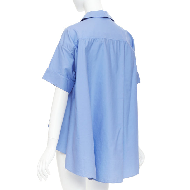 LANVIN sky blue cotton poplin high low collared half sleeve cropped shirt FR36 S
