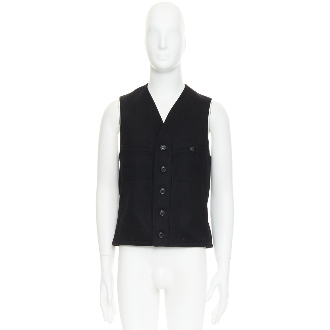 LEMAIRE black virgin wool felt horn buttons pocketed waist coat Sz.2 M