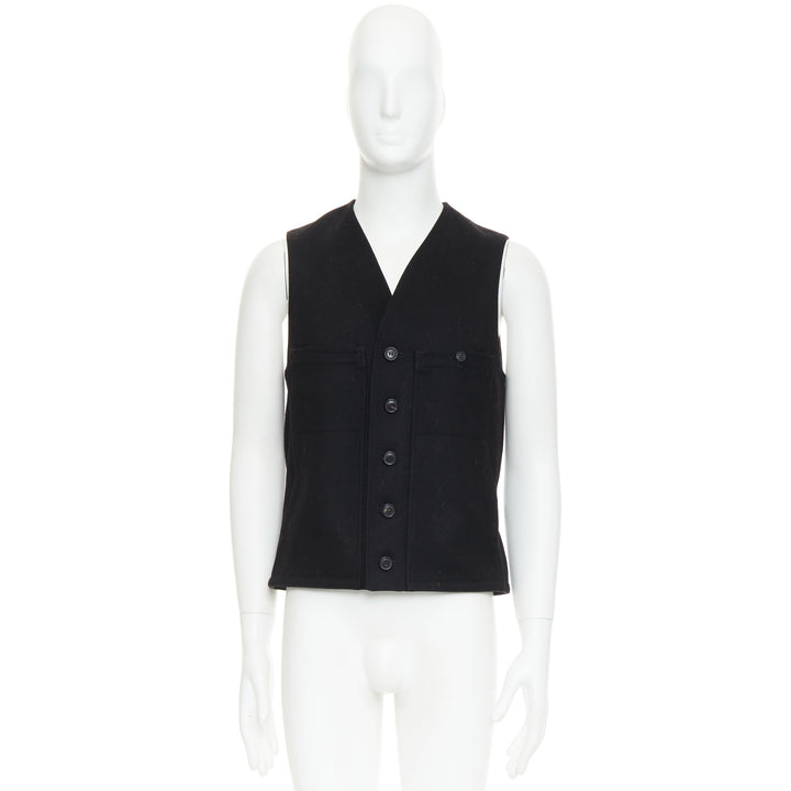 LEMAIRE black virgin wool felt horn buttons pocketed waist coat Sz.2 M