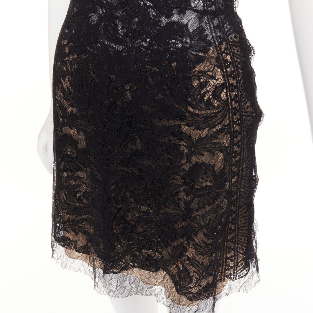 CAROLINE SEIKALY 2010 black sheer floral lace illusion sweetheart dress FR36 S