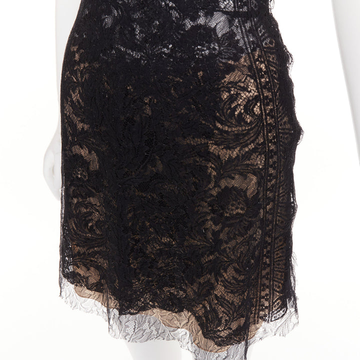 CAROLINE SEIKALY 2010 black sheer floral lace illusion sweetheart dress FR36 S