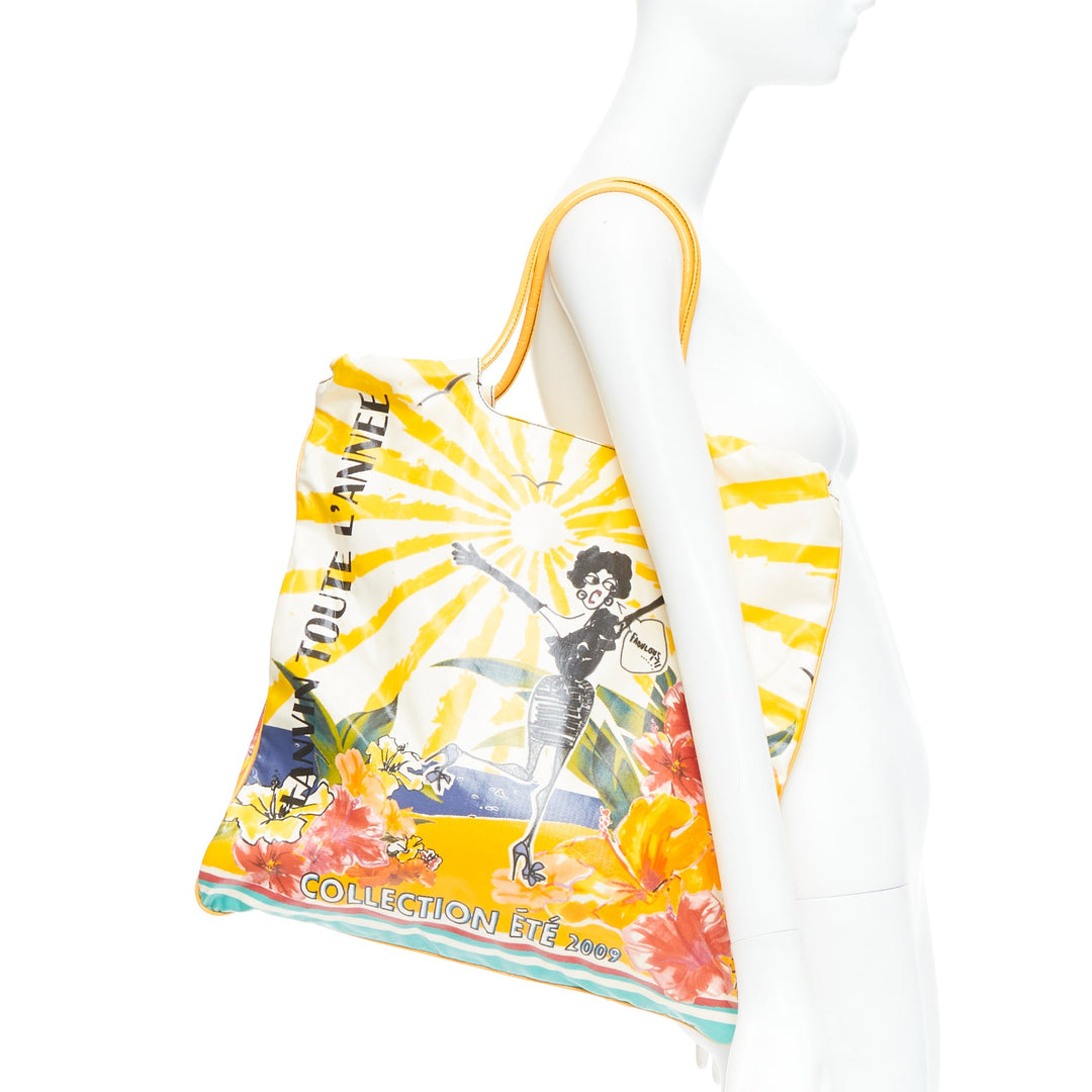 LANVIN 2009 yellow toute lannee print laminated canvas tote bag