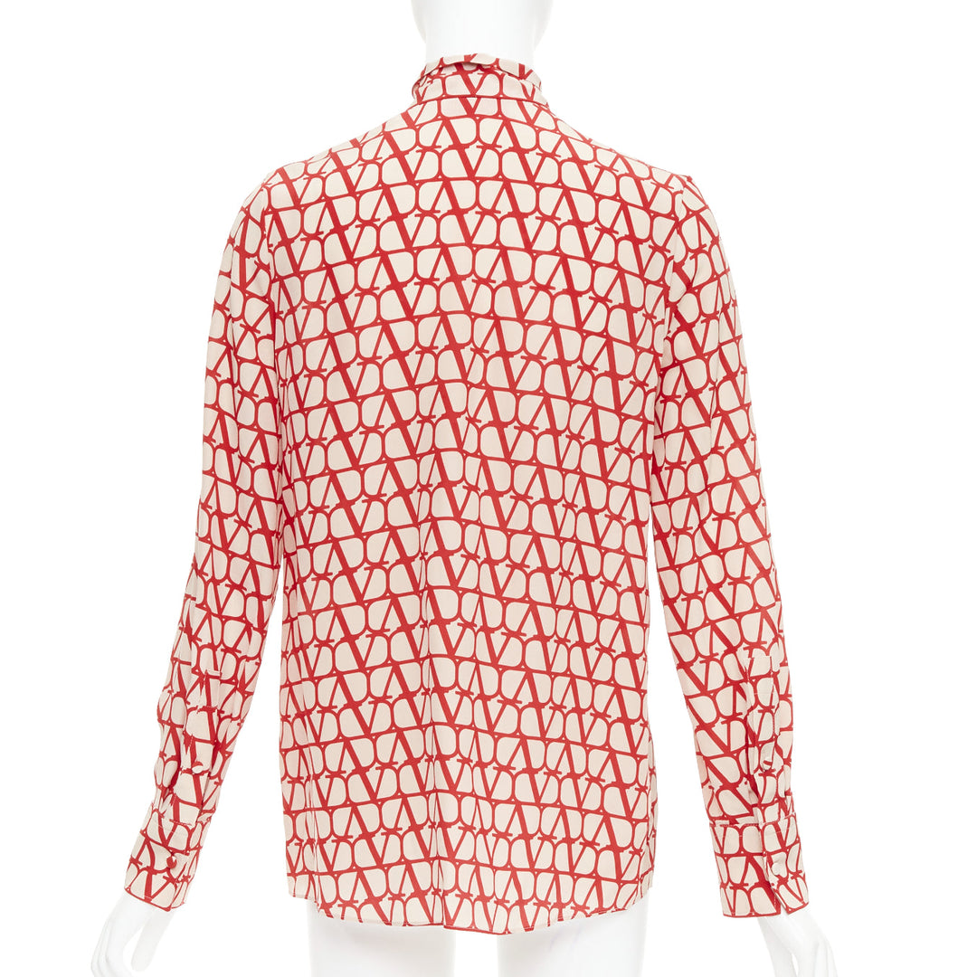VALENTINO Iconographe Toile crepe de chine silk print tie blouse IT38 XS