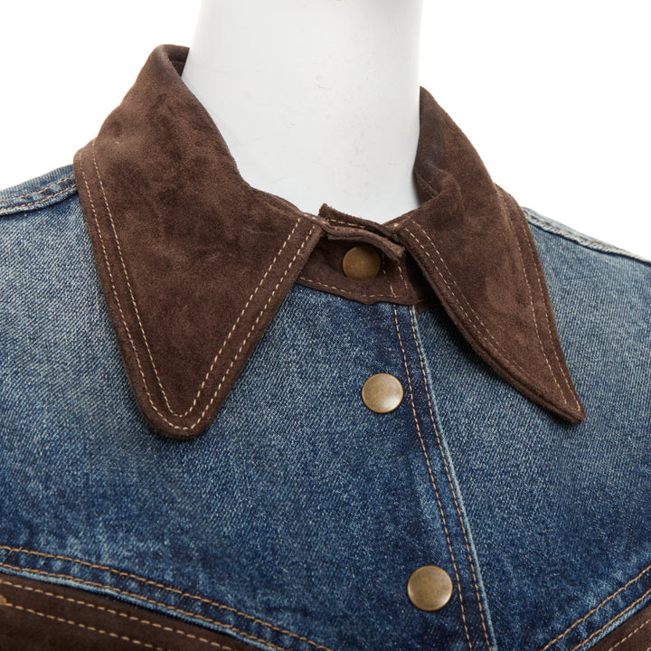NILI LOTAN Brooklyn Simon Wash suede paneled western trucker denim jacket S