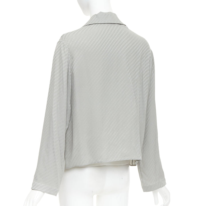 CELINE silk Triomphe Chain Jacquard embroidered logo crop blouse shirt FR36 S