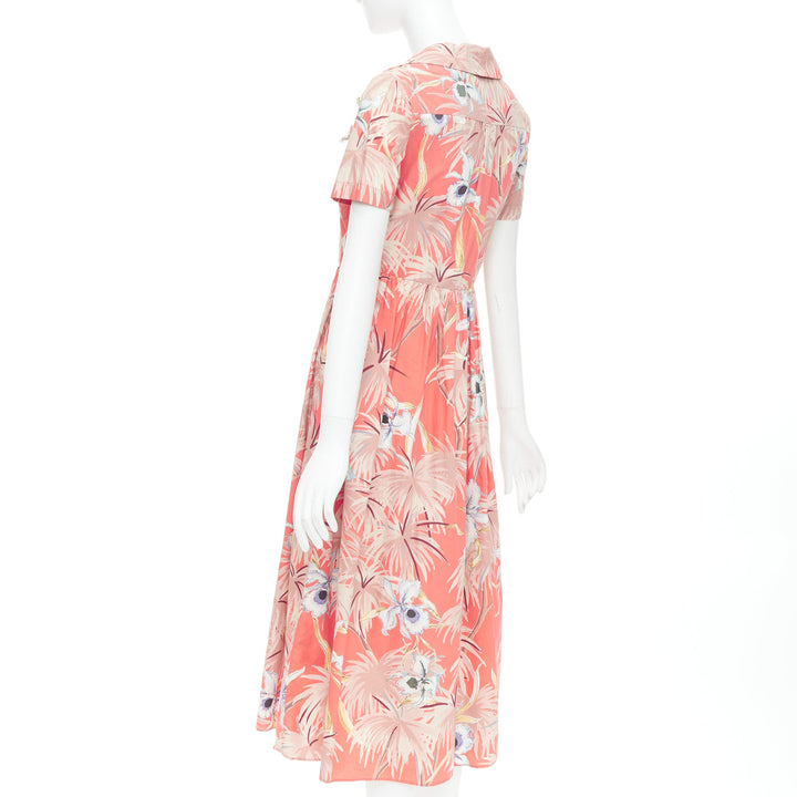 VALENTINO Hawaiian Couture Ruway coral tropical applique shirt dress Sz4 S