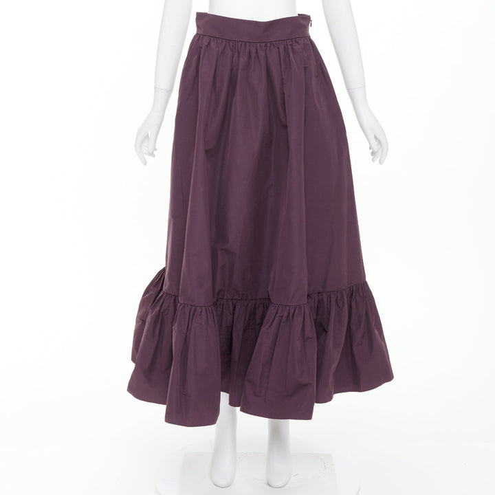 VALENTINO 2019 dark purple drop frill cotton blend gathered midi skirt IT40 S