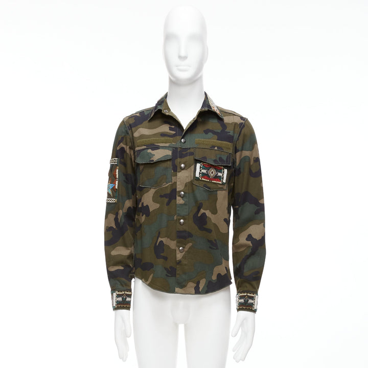 VALENTINO green camouflage bead applique military overshirt IT46 S