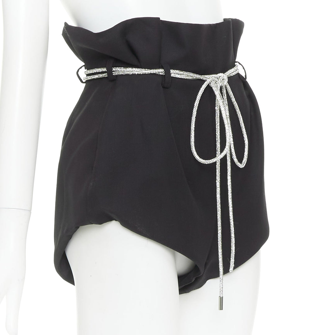 ALEXANDRE VAUTHIER SS2021 Runway black crepe silver crystal rope belt shorts