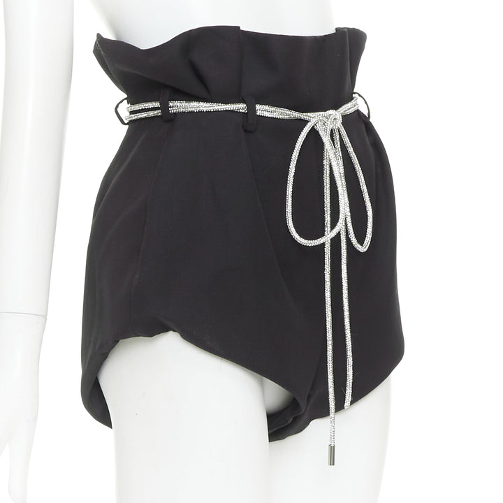 ALEXANDRE VAUTHIER SS2021 Runway black crepe silver crystal rope belt shorts