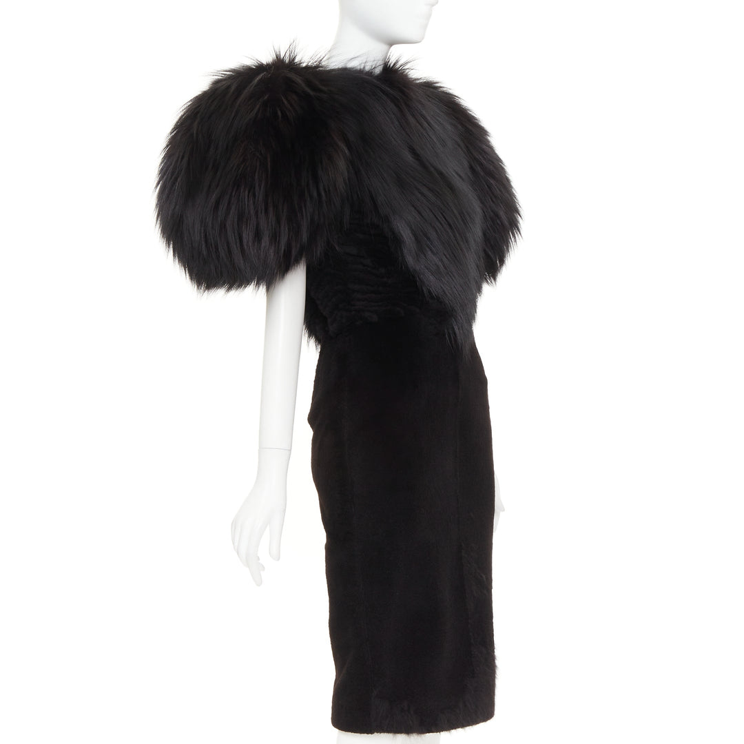 rare ALEXANDRE VAUTHIER COUTURE 2015 Runway black mixed fur puff sleeve dress