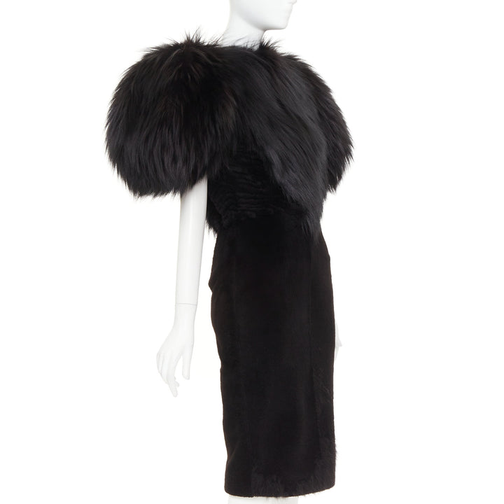 rare ALEXANDRE VAUTHIER COUTURE 2015 Runway black mixed fur puff sleeve dress