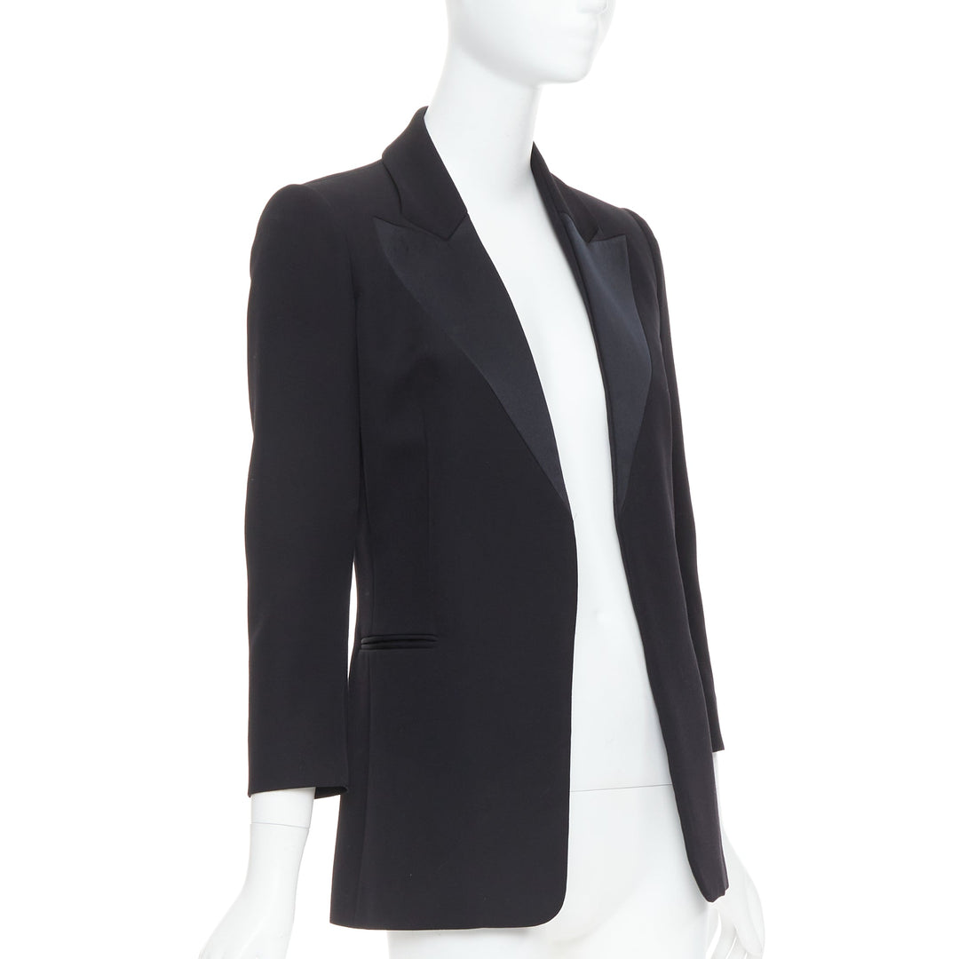 LANVIN Alber Elbaz black wool silk Trompe Loeil pressed peak lapel blazer FR36 S