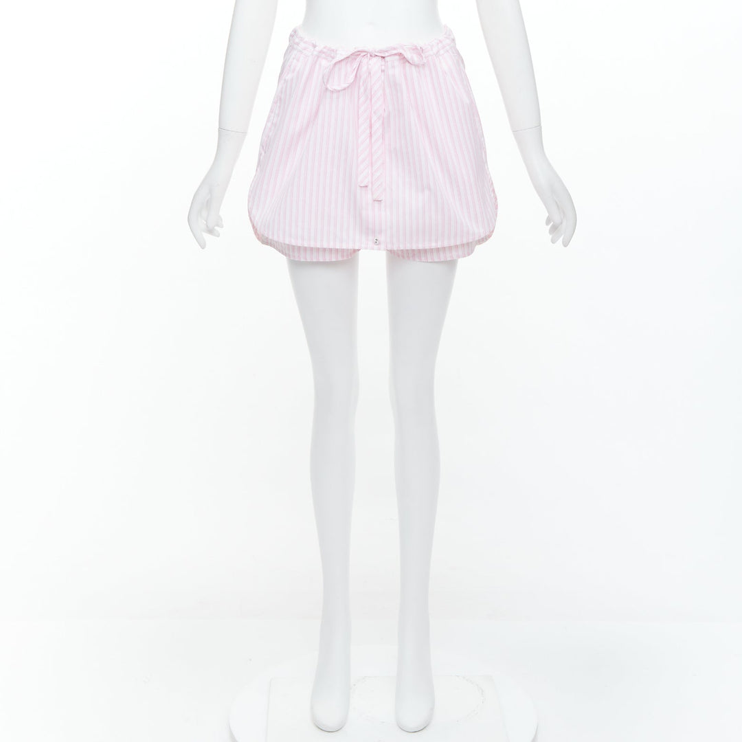 VVB VICTORIA BECKHAM pink white pinstriped tie front tiered skort