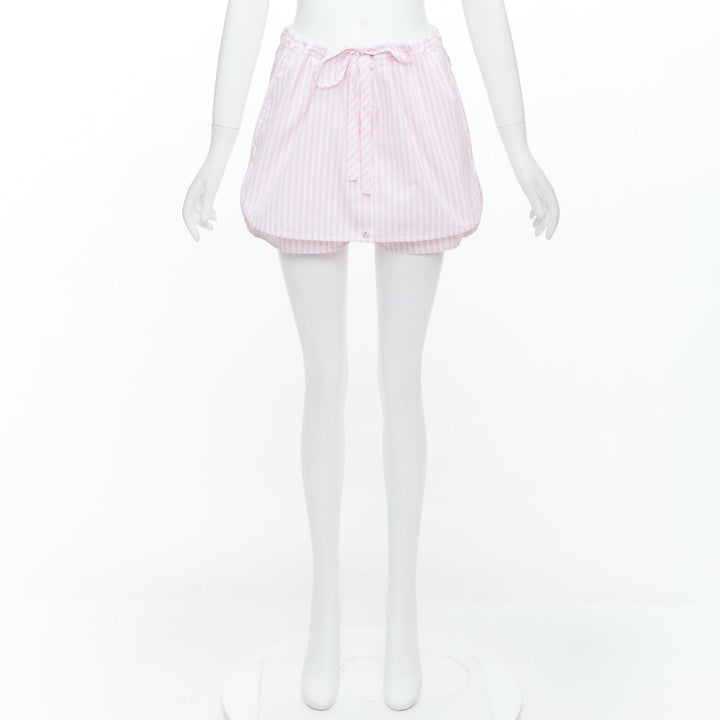 VVB VICTORIA BECKHAM pink white pinstriped tie front tiered skort