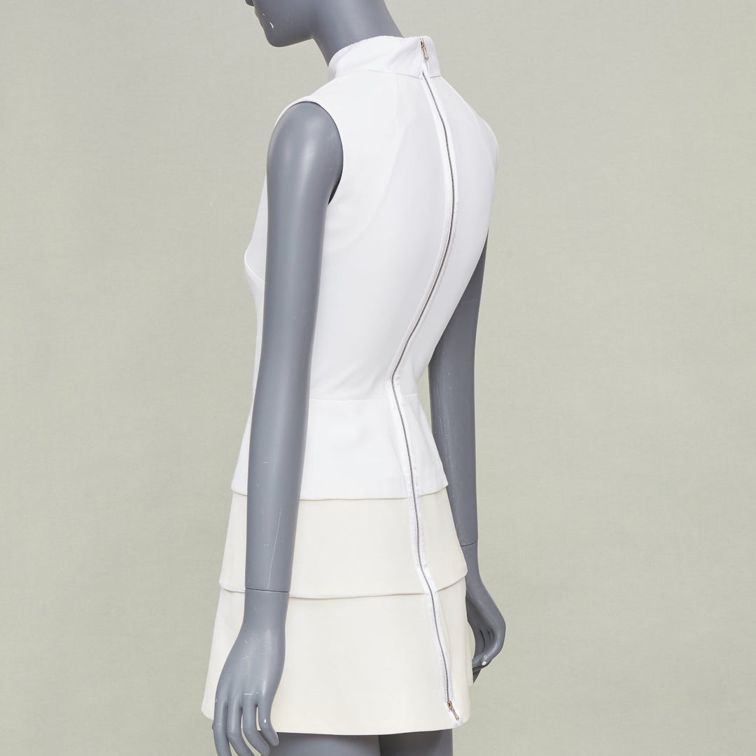 VICTORIA BECKHAM ivory cotton blend lattice bib tiered short mini dress UK6 XS