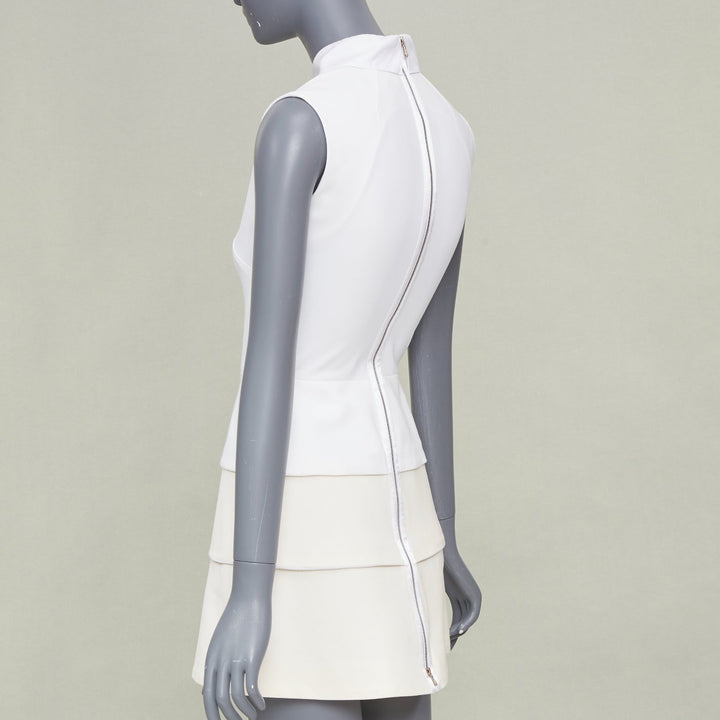 VICTORIA BECKHAM ivory cotton blend lattice bib tiered short mini dress UK6 XS