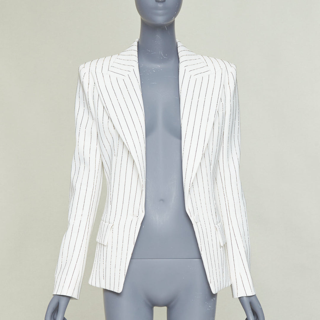 ALEXANDRE VAUTHIER COUTURE SS2020 Runway white gold crystal blazer jacket FR36 S