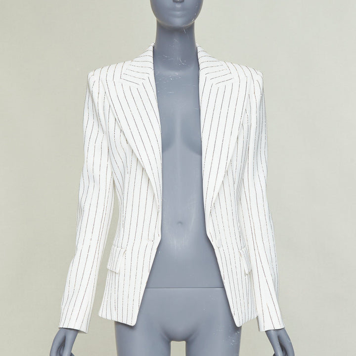 ALEXANDRE VAUTHIER COUTURE SS2020 Runway white gold crystal blazer jacket FR36 S