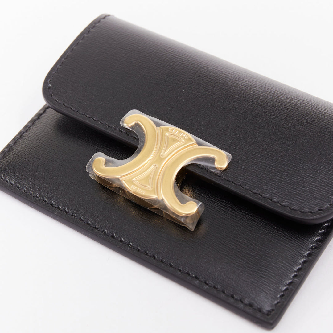 CELINE Compact wallet Coin Triomphe black shiny calfskin cardholder