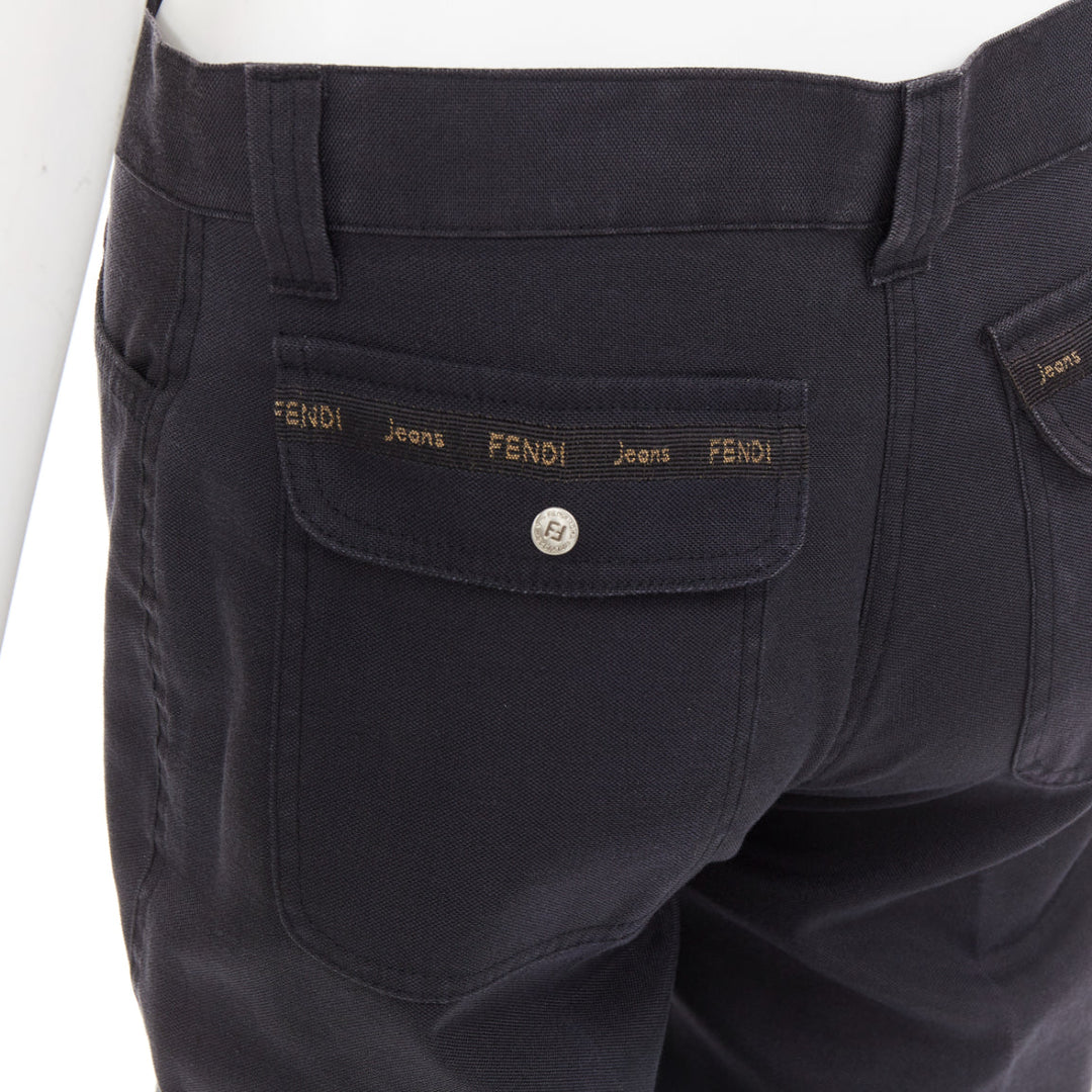 FENDI JEANS Vintage grey denim yellow logo tape flap pocket straight jean IT42 M