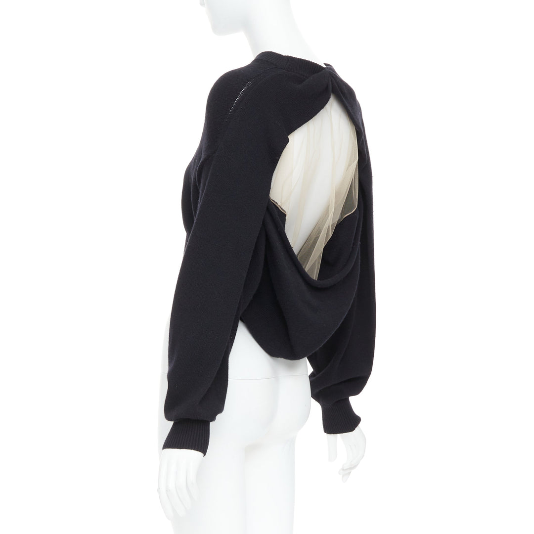 ALEXANDER WANG black wool blend nude sheer back crop sweater S