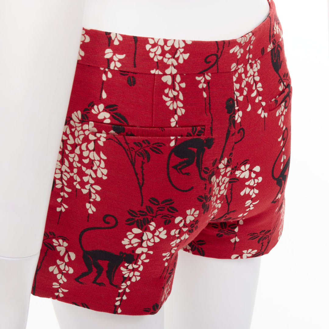 RED VALENTINO red monkey floral cotton blend jacquard mini shorts IT38 XS