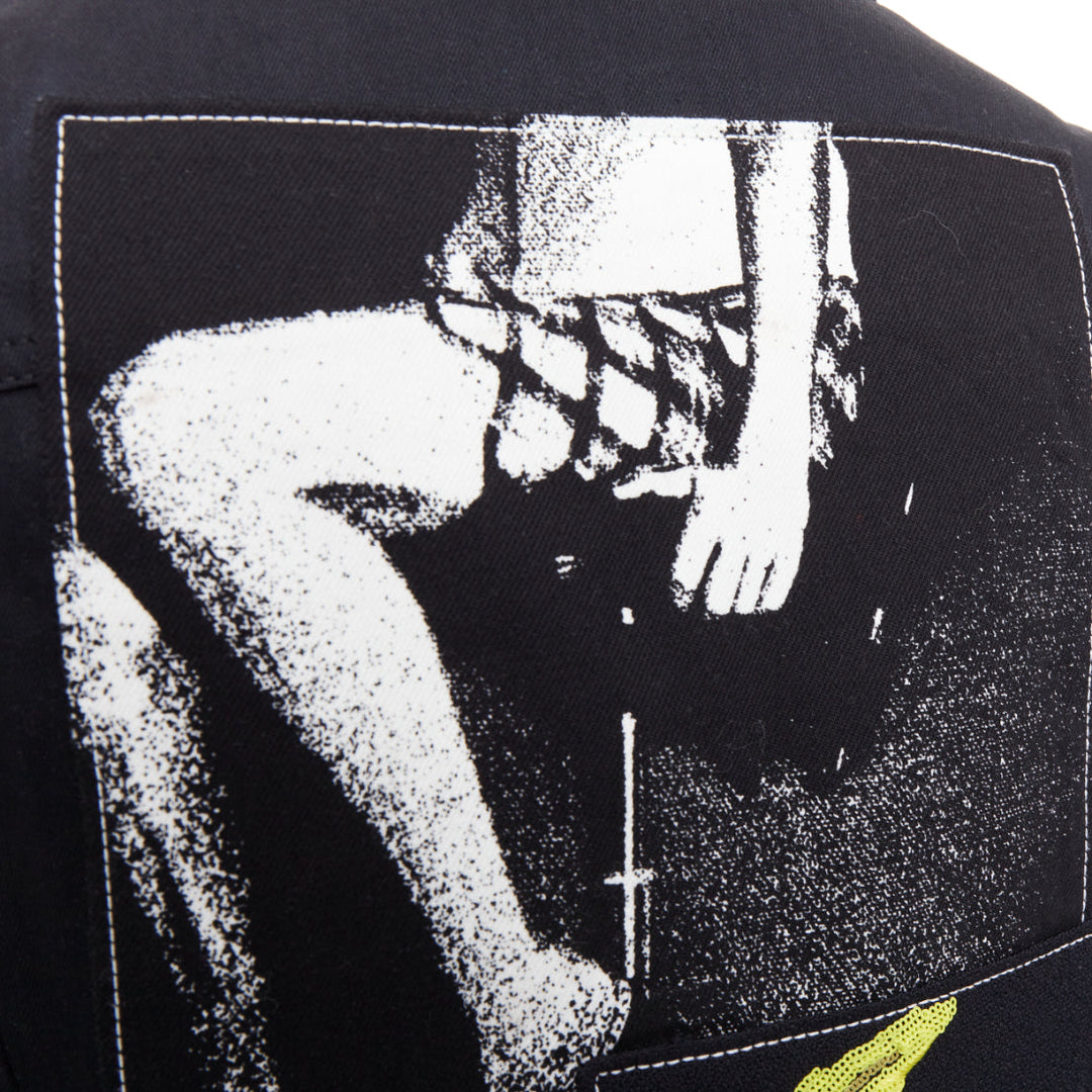 MIU MIU Resort 2016 yellow sequin applique black denim trucker jacket IT36 XS