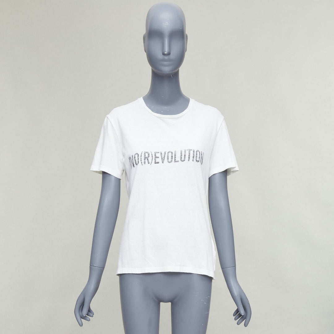 CHRISTIAN DIOR Dio(r)evolution cream grey cotton linen washed white tshirt S