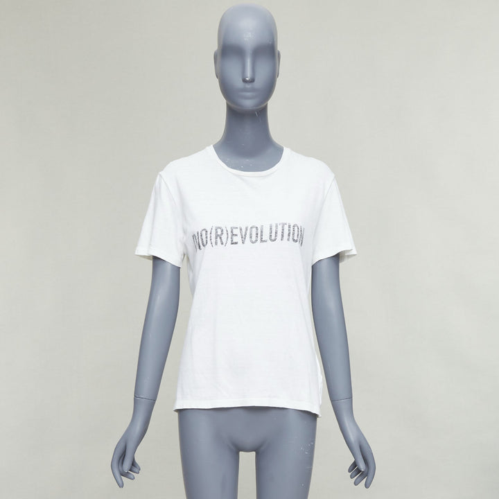 CHRISTIAN DIOR Dio(r)evolution cream grey cotton linen washed white tshirt S