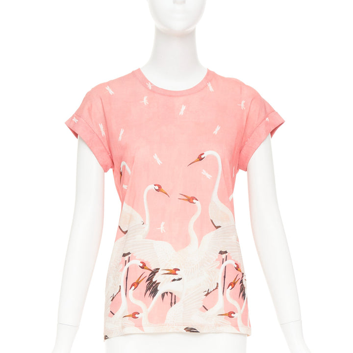 GUCCI Pre Fall 2016 pink cotton Heron Dragonfly print short sleeves t-shirt S