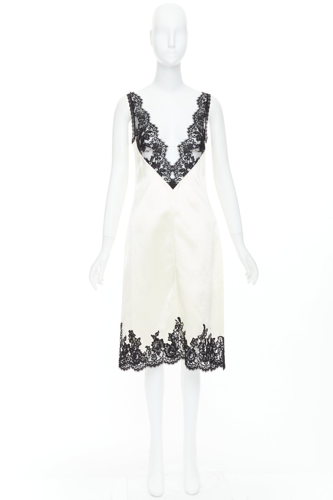 rare CELINE Phoebe Philo 2016 Runway cream silk sheer lace slip dress FR38 M