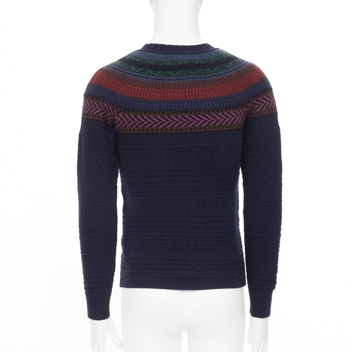BURBERRY PRORSUM 2014 Runway geometric Fair Isle yoke lambswool knit sweater M