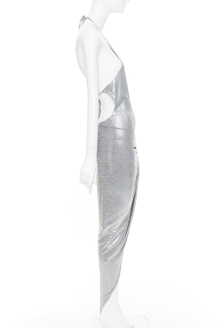 ALEXANDRE VAUTHIER platinum metallic coated jersey halter backless dress FR38 M