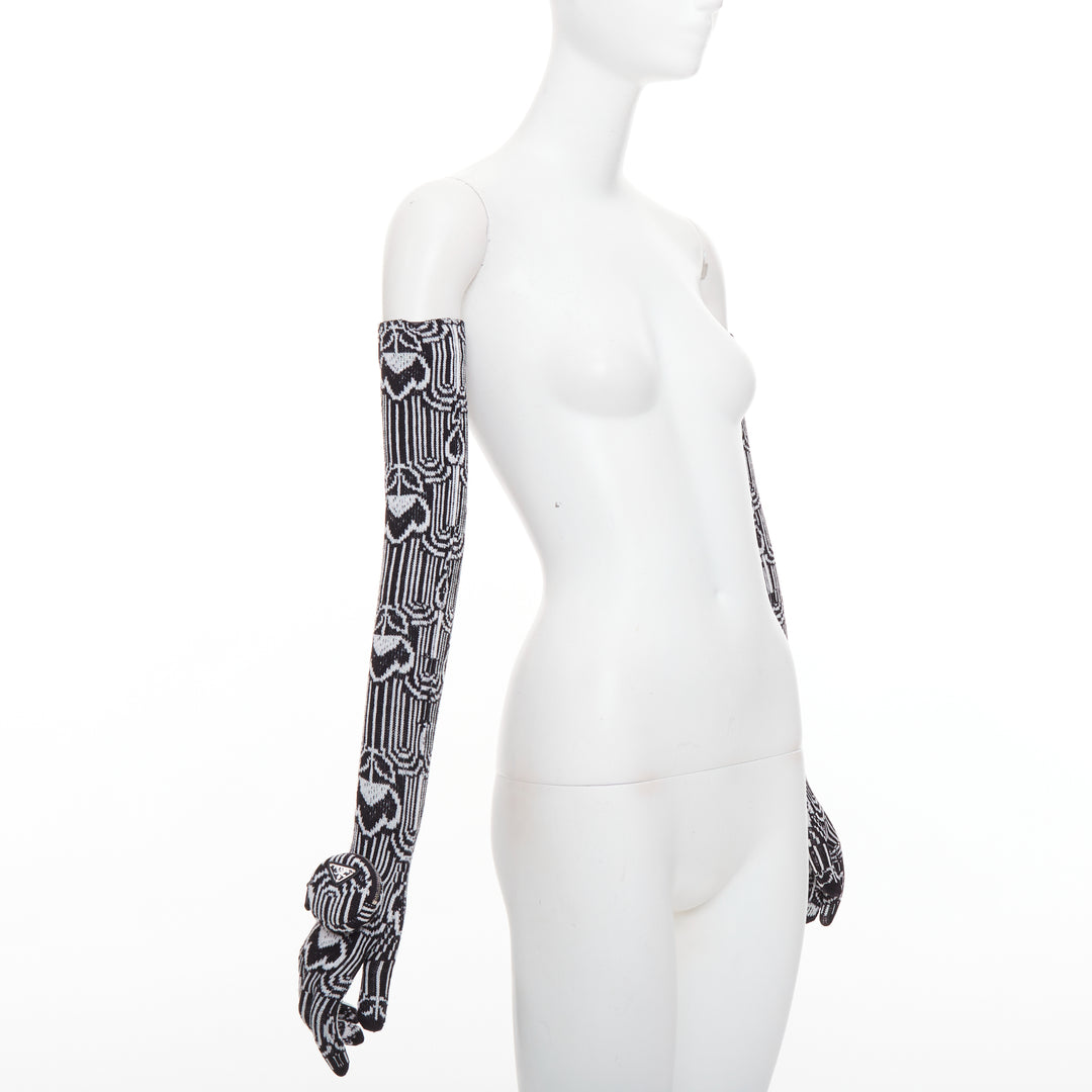 PRADA 2021 Raf Simons Runway black white wool triangle pocket long gloves M
