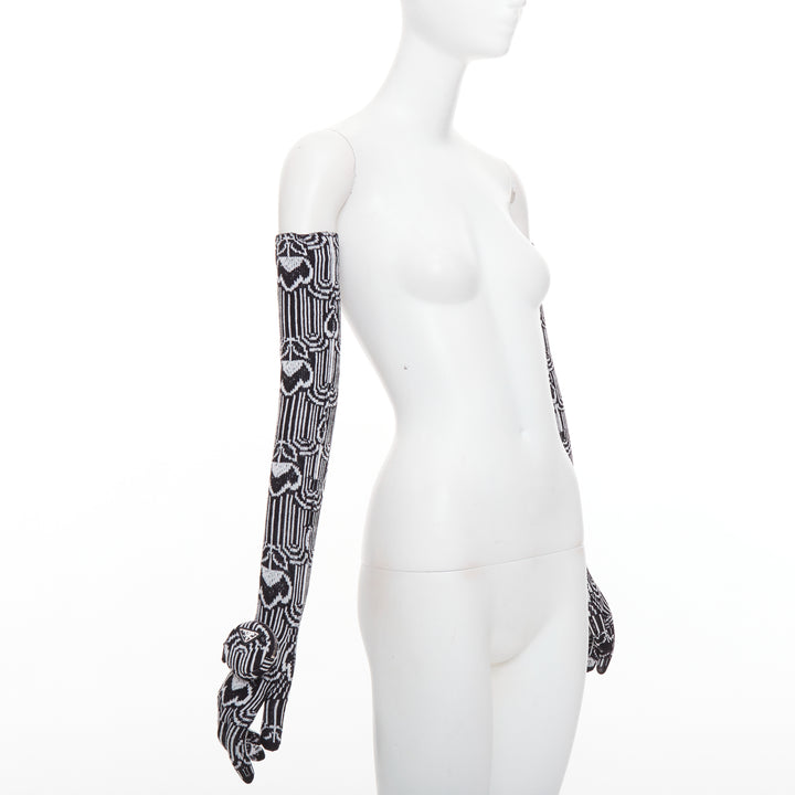 PRADA 2021 Raf Simons Runway black white wool triangle pocket long gloves M