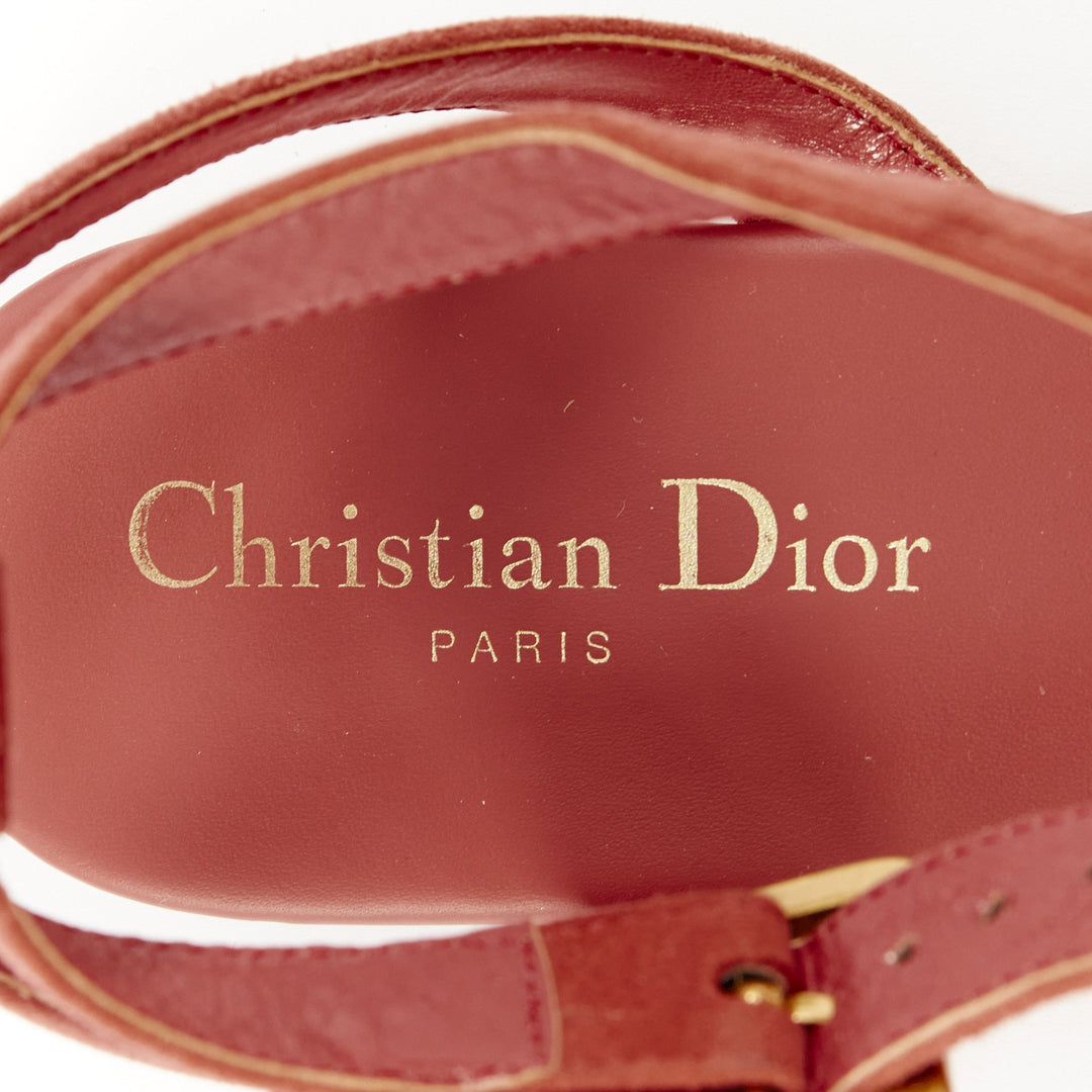 CHRISTIAN DIOR 2018 Double D dusty rose suede cage gladiator flat sandals EU37