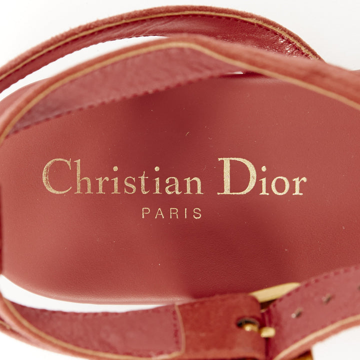 CHRISTIAN DIOR 2018 Double D dusty rose suede cage gladiator flat sandals EU37