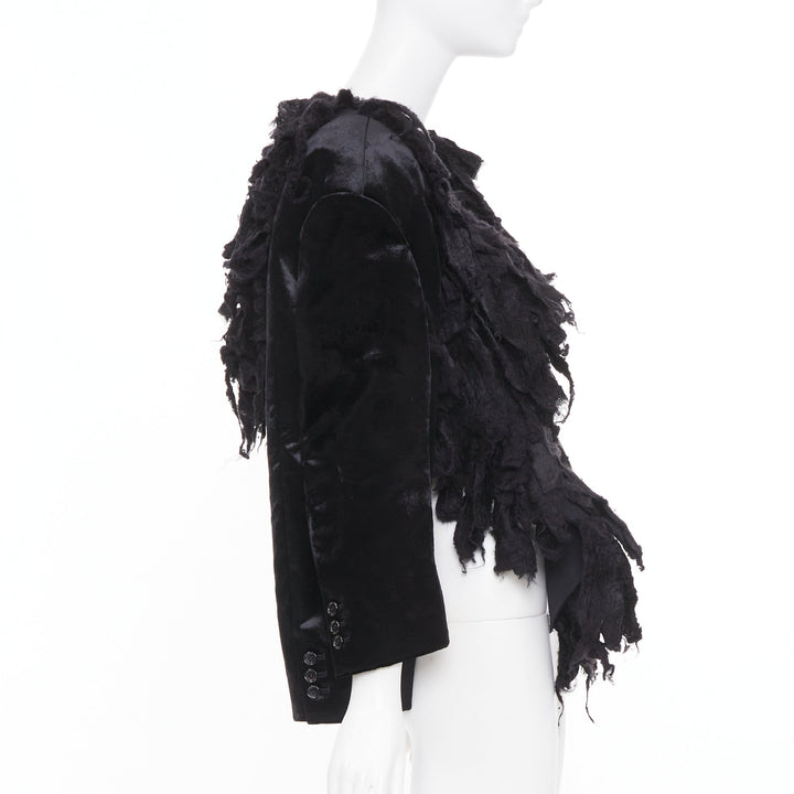 COMME DES GARCONS 2019 Runway black shredded silk fringe multi sleeve top XS