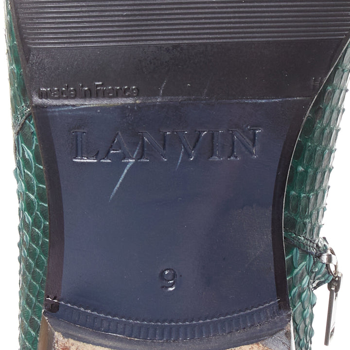 LANVIN 2012 Vintage green scaled leather silver chain ankle boots UK9 EU43