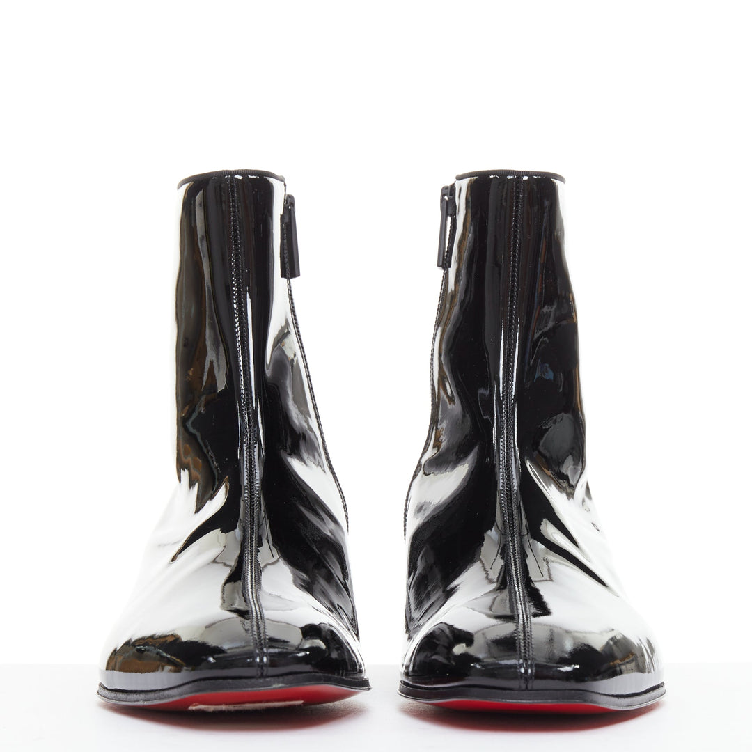 CHRISTIAN LOUBOUTIN Lipsiboot 35 black patent silver Egyptian Column boots EU43