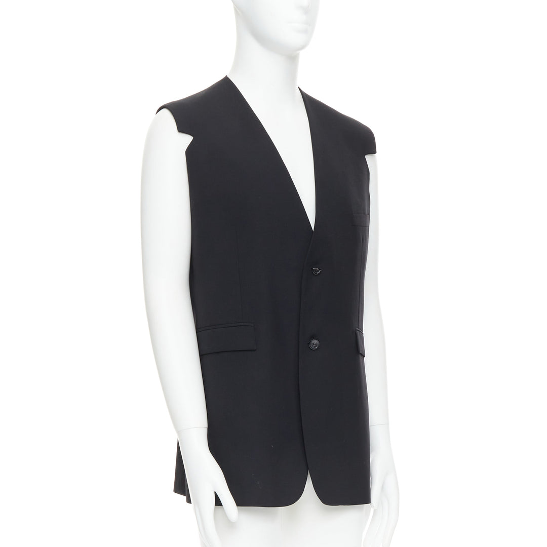 RAF SIMONS 2009 black 100% wool v cut armhole waistcoat IT52 XL