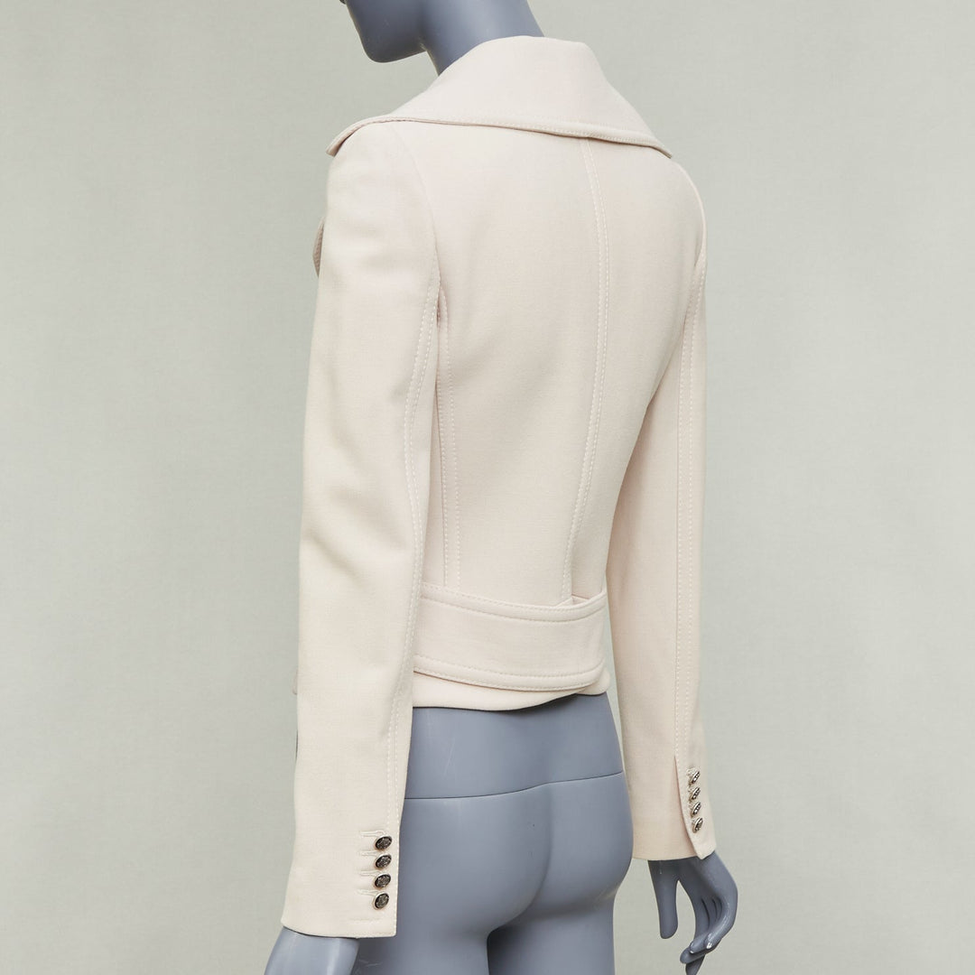 DOLCE GABBANA cream virgin wool tulip collar cropped blazer IT36 XXS