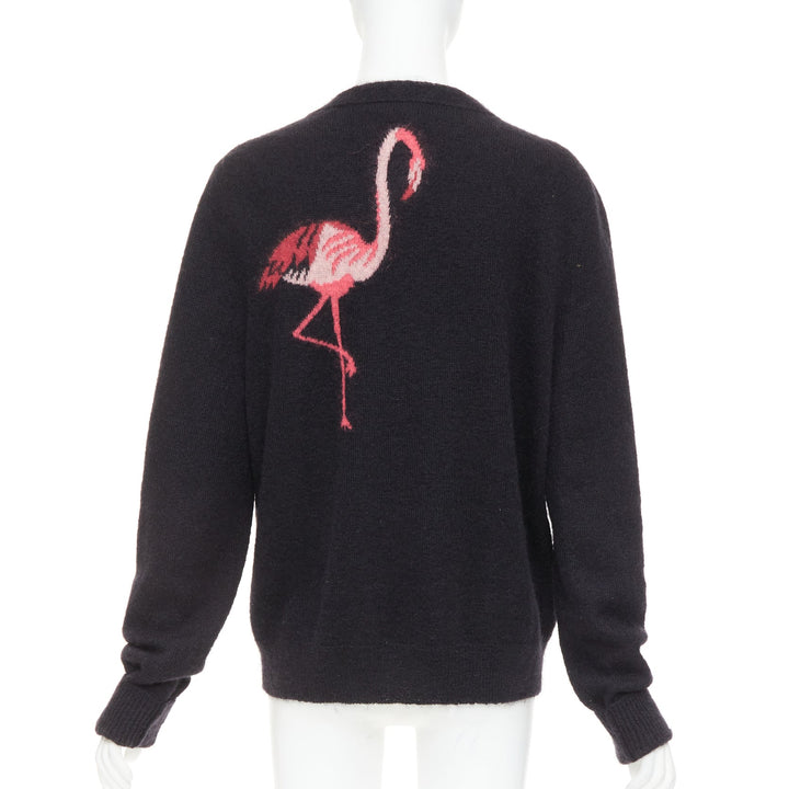 SAINT LAURENT Hedi Slimane black mohair blend flamingo intarsia cardigan M