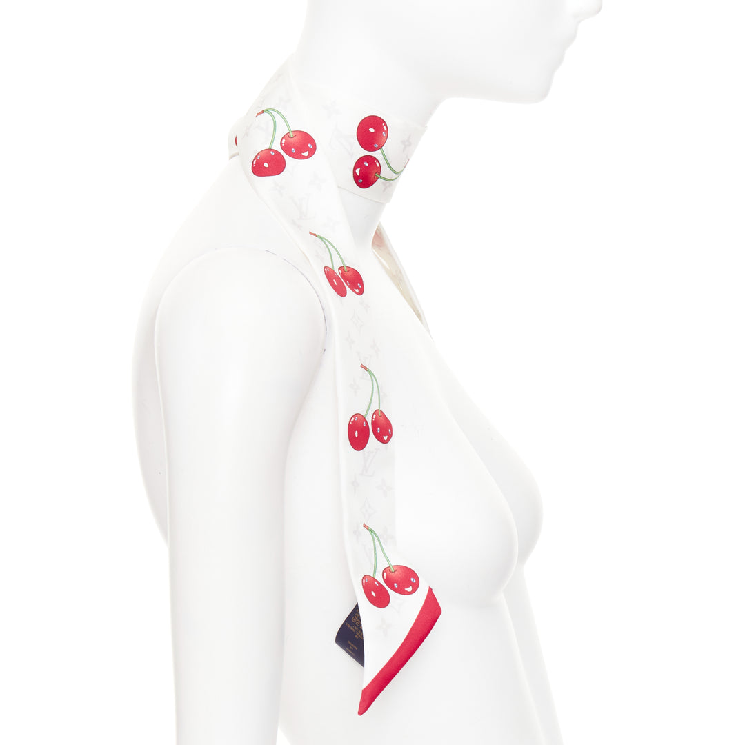 LOUIS VUITTON TAKASHI MURAKAMI Limited Edition Cerises white red silk scarf