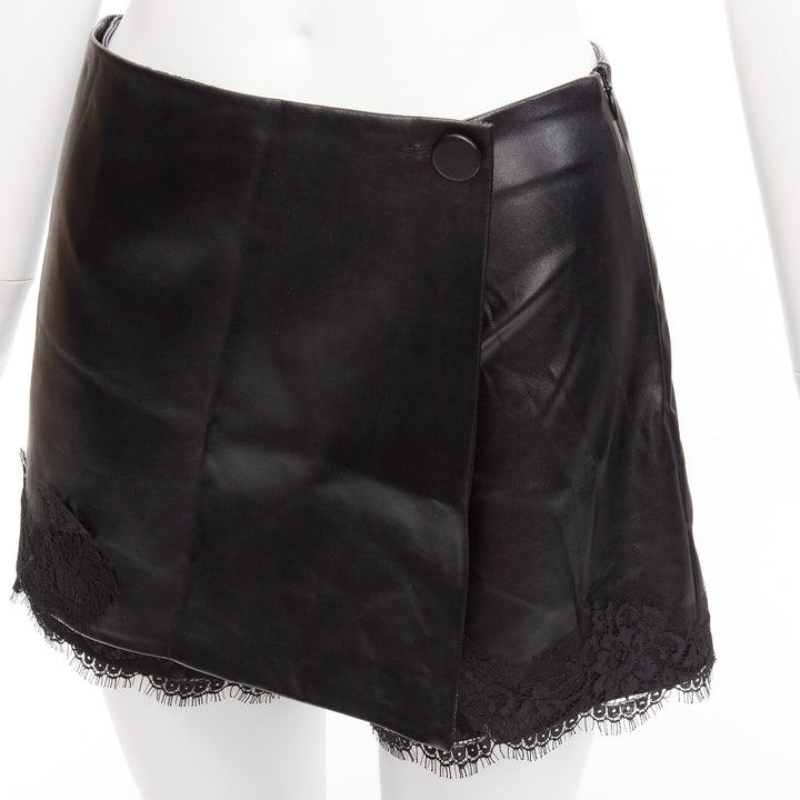 ERMANNO SCERVINO black vegan leather wrap skort lace trim shorts IT38 XS