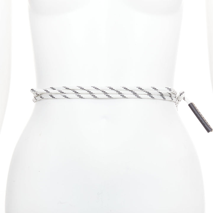 MARNI white black leather trim half wired rope tie wrap belt