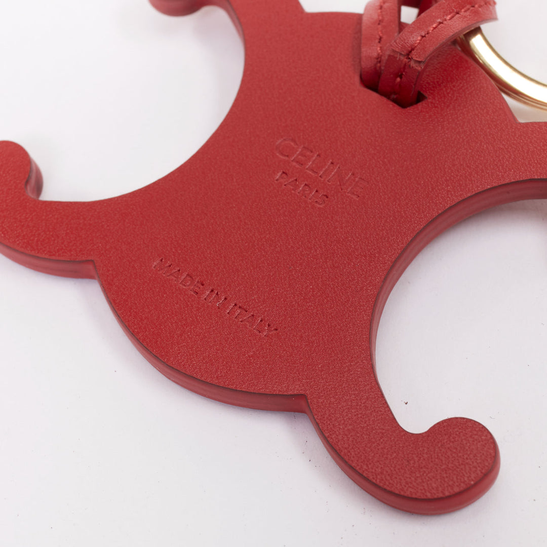 CELINE red smooth calfskin Triomphe gold hardware keyring bag charm