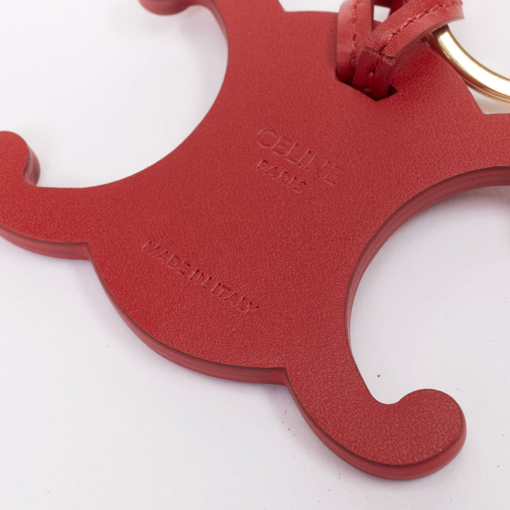 CELINE red smooth calfskin Triomphe gold hardware keyring bag charm